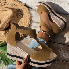Hnewly  Leopard Platform Sandals for Women Open Toe High Heel Wedge Sandals Woman Pu Leather Gladiator Sandalias De Mujer Plus Size 43