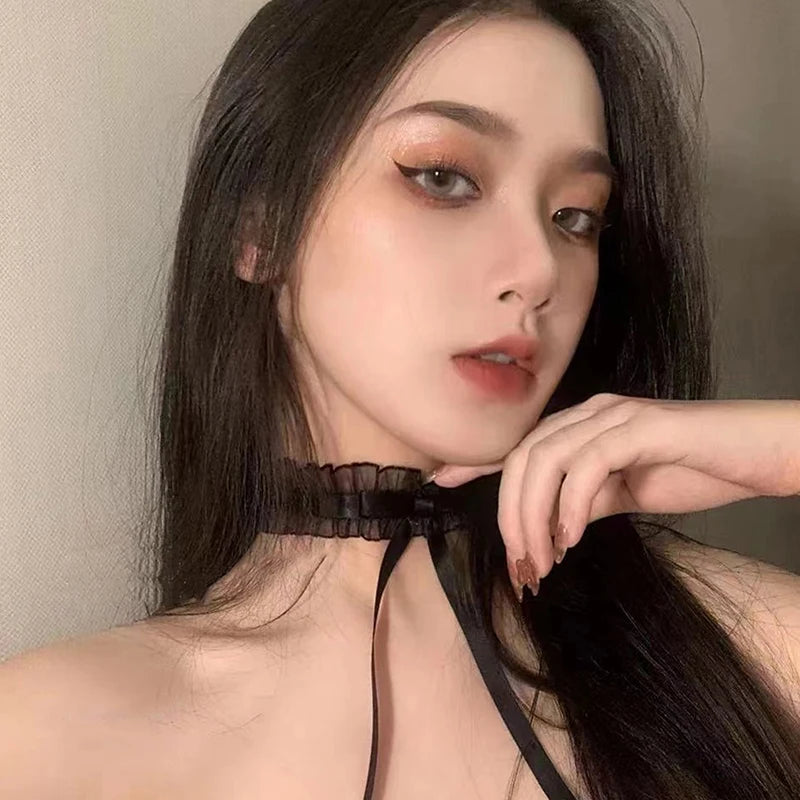 Hnewly Women's Cute Collar Lolitas Handmade Vintage Lace Heart Choker For Women Gothic Bow Knot Necklace Girls Uniform Accessories