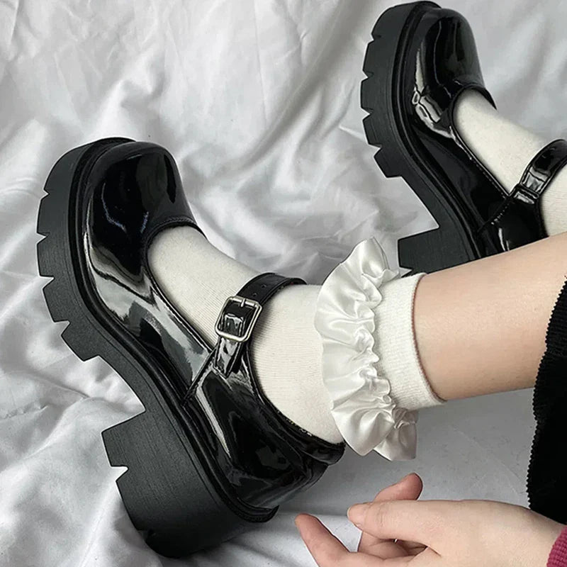Hnewly Summer Platform Leather Shoes Women Flats Casual Oxford Loafers Thick Bottom Ladies Wedge Lolita Shoes Mary Jane Ladies