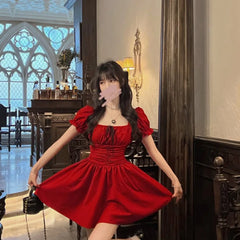 Hnewly new trend inspo Spring Summer New Fashion Elegant Square Neckline Short Sleeved Casual Fashion Versatile Western Slim Fit Clothing Women Dresses