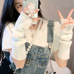 Hnewly Women Long Fingerless Gloves Soft Female Glove Lolita Kawaii Mitten Winter Warmer Knitted Arm Sleeve Girls Punk Gothic Gloves