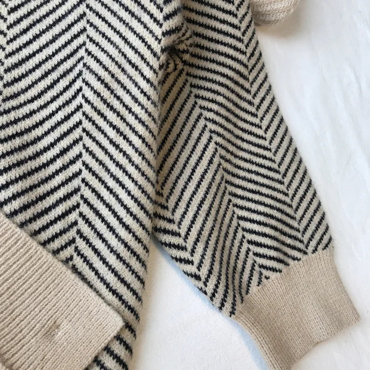 Hnewly  Women's Sweater Button Down V-Neck Striped Cardigan Knitted Tops Single Breasted Autumn Winter Casual Chic Knitwear Outfit