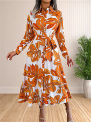 Hnewly  Women's Floral Dresses Casual Print Long Sleeve Maxi Shirt Sundress Bohemian Pleated Slit Beach Bodycon