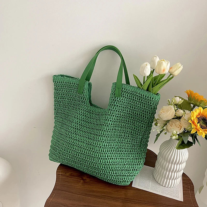 Hnewly  Large Capacity Woven Bag New Fashion Commuting Tote Handbag Female Niche Shoulder Knapsack Beach Grass Bags