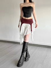 Hnewly  Y2k Aesthetic Irregular Lace Mini Skirts Women High Waist Patchwork See Through Skirt Harajuku A-Line Grunge Fairy Faldas
