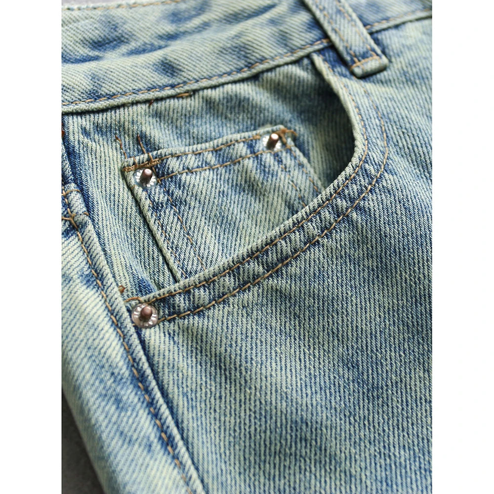Hnewly  Splitted High Waisted Denim Skirt Women's Versatile Mid Length Jeans Skirt Autumn Light Color Fashion Double Pocket Skirts