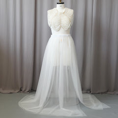 Hnewly  Elegant Maternity Photoshoot Dress and Pearl Shawl Set Pregnancy Tulle Skirt Baby Shower Pregnant Women Photography Accessories