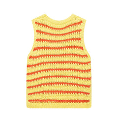 Hnewly  Dopamine Contrast Stripe Knitte Vest Women O-neck Sleeveless Irregular Hem Short Top Summer Casual Sweet Office Lady Outfit