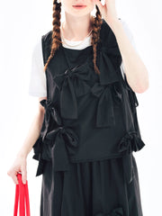 Hnewly  Summer New Artistic Black Bow Hoodie Square Neck Tank Top for Women 244691