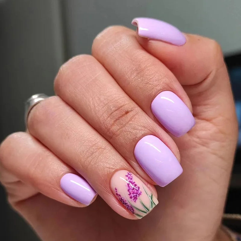 Hnewly 24Pcs Press On Nails Simple French Colorful Wavy Abstract Line Fake Nails Full Cover Nail Art Tips Coffin Square Head False Nail