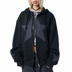 Hnewly y2k Sweatshirt Women Aesthetic Clothes Star Print Long Sleeve Tops with Pockets Gothic Hoodie Halloween Streetwear