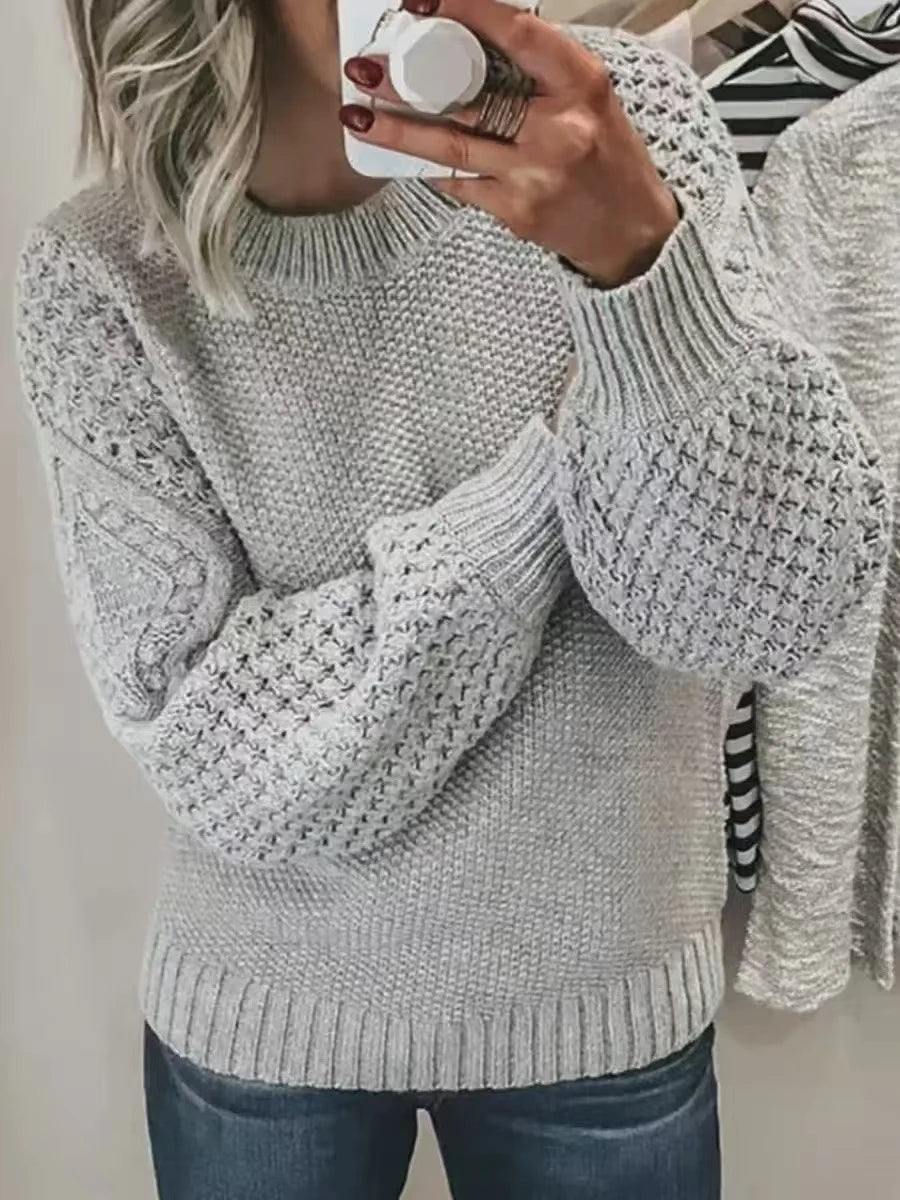 Hnewly  Knit Sweater Woman Slouchy Knitwear Long Sleeve Crew Neck Pullovers Plain Jumper Female Autumn Winter Daily Outfit