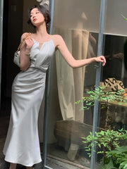 Hnewly Summer Clothes Chic Party Prom Dress Elegant Sleeveless Wedding Mermaid Women Sexy Elegant Fashion Slim Solid Tank Evening Robe