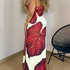 Lunivop  Womens Dresses Tropical Print One Shoulder Bodycon Slit Dress Sexy Slim Fit Maxi Dress Simple Commuting Elegant Dress