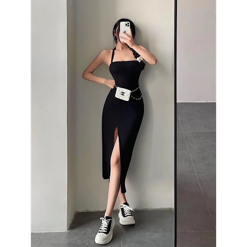 Hnewly European Summer Fashion New Simple Casual Style Sexy Trend Slim Dress Solid Color Side Slit Sleeveless Women's WCWZ