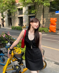 Hnewly   Woman Dress Fashion Summer Hollow Out Sexy Sweet Sleeveless Bandage Solid Slim Elegant Party Mini Dresses Female Casual