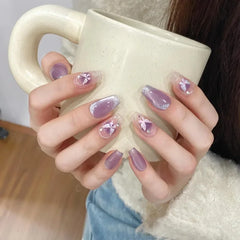 Lunivop  10pcs Purple Cat Eye Fake Nails Buttfly Design False Nails Full Cover Wearable Manicure Fake Nail Tips Handmade Press On Nails