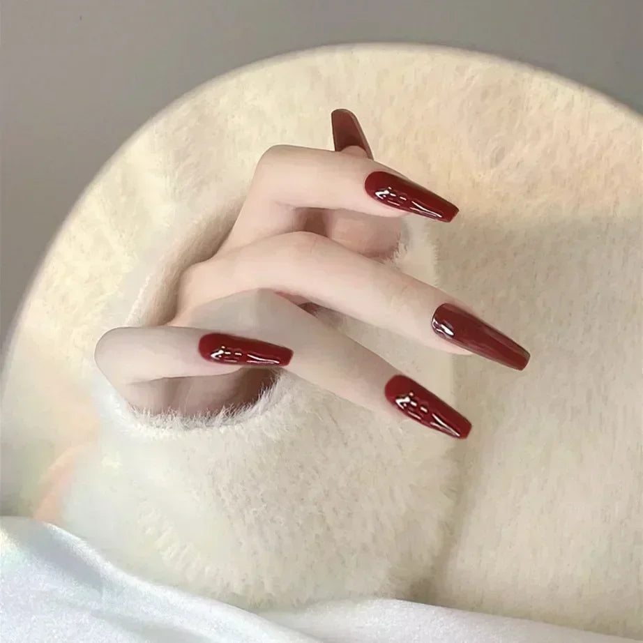 Hnewly 24pcs/Box Long Coffin False Nails Art Rose with Glue Wearable Nude Pink White Color Jelly Nails Tips Full Cover Press On Nails