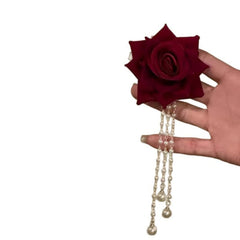 Hnewly  1pc Vintage-Inspired Red Rose Hair Clip, Elegant Duckbill Clip, Niche High-End Hair Accessory