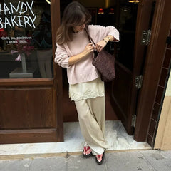 Hnewly  Elegant Knitted O-neck Sweater Women Solid Loose Full Sleeve Warm All-match Sweaters Female Winter Spring Pullover Lady New