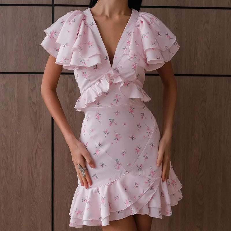 Hnewly  Women Plaid Waist-cinching Chic Mini Dress Sexy V-neck Puff Short Sleeve High Waist A-line Dresses New Highstreet Outwear