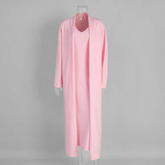 Hnewly  Maternity Dress Photoshoot Pink Two Piece Pregnancy Outfit Knit Maxi Gown with Cardigan Baby Shower Gender Reveal Bump Friendly