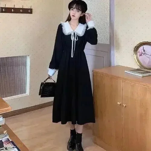 Hnewly holiday dress New Vintage Shirt Dress Women Autumn Spring Long Sleeve Robe Kawaii Lolita Elegant Midi Dresses Korean Fashion Vestido платье