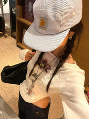 Hnewly  Y2k Printed Off Shoulder T-shirt Sweet Transparent White Long Sleeve T-Shirts Korean Fashion Casual Loose Tops Slim Up