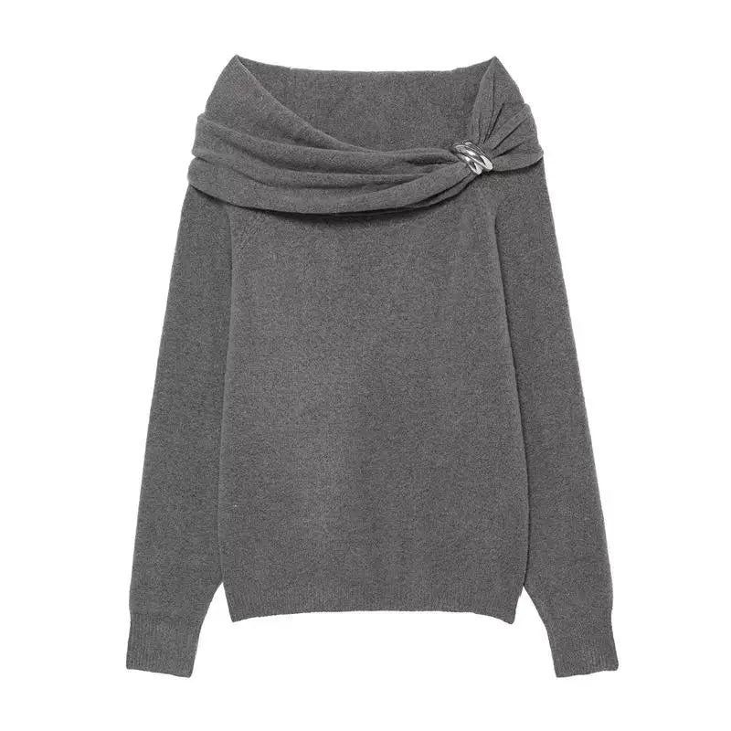 Hnewly  Sexy Women's Pullover Off the shoulder Skew Collar Solid Knitted Female Pullovers Autumn Fashion High Street Lady Outwears