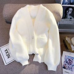 Hnewly  Soft Knitted Sweater Cardigan Coat 2023 New Women Spring Autumn New  Warm Comfortable Long Sleeve V-Neck Fashion Top Coat
