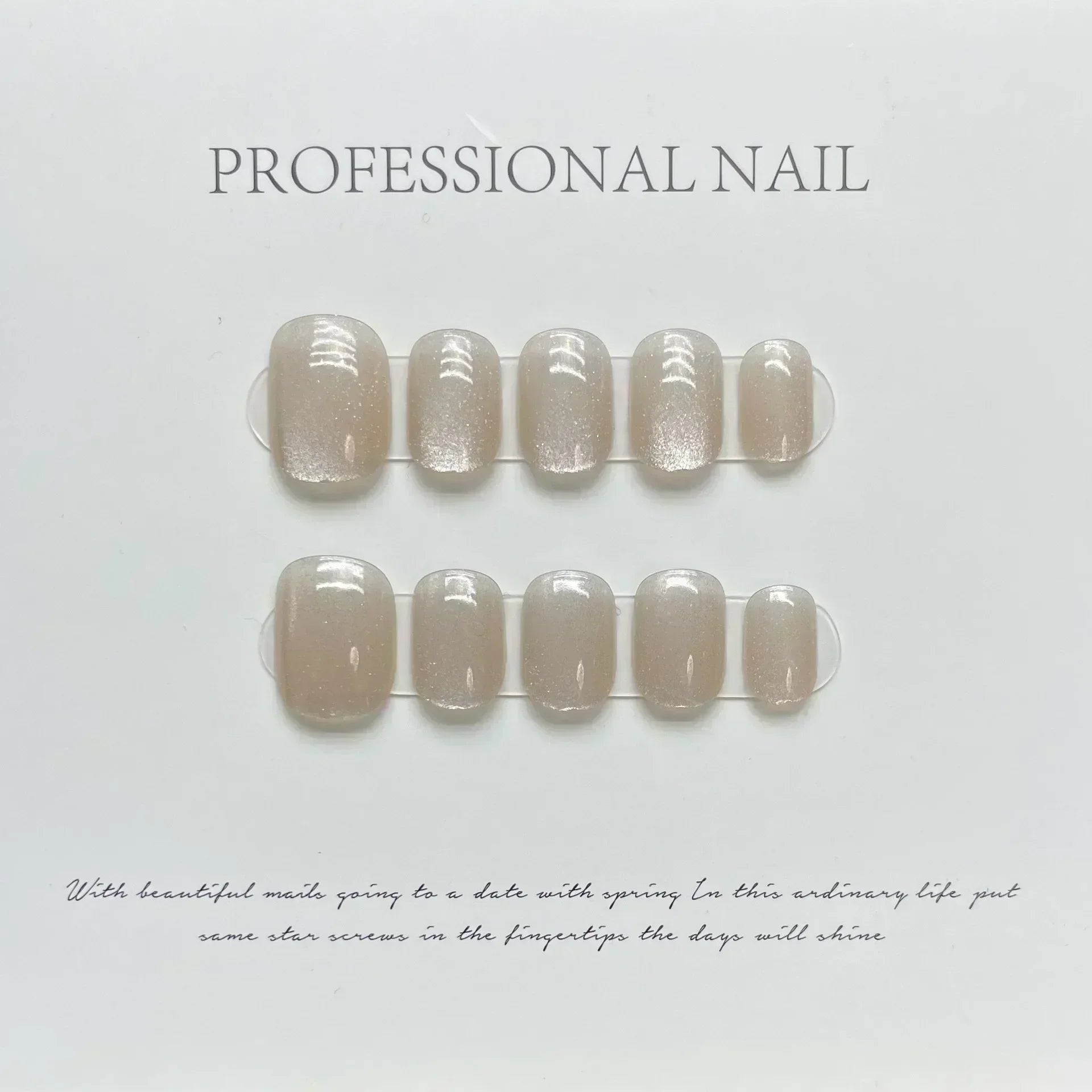 Hnewly 10Pcs Cat Eye Handmade Press On Nails with Gradient Design False Nails Full Cover French Ballerina Wearable Artificial Nail Tips