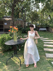 Hnewly  Woman Dress Sleeveless Butterfly Mesh Patchwork Slim Backless Holiday Princess Sweet Elegant Dresses Female Chic