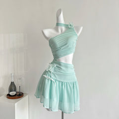 Hnewly Summer 2000s Aesthetic Y2k Vintage Off Shoulder Dress Frock Party Shoujo Girl Hollow Out One-Piece Evening Gyaru Coquette Prom