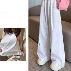 Hnewly  Bow Print Wide Leg Loose Trousers Women Summer Sweet Cute High Waist Pants Women Clothes Korean Popular Straight Trousers