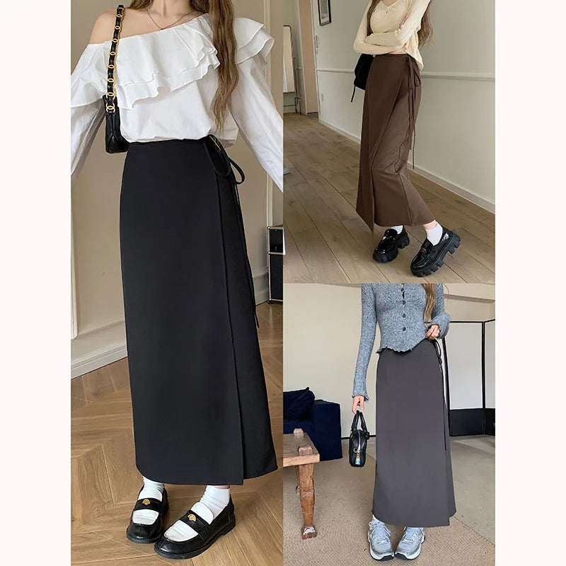 Hnewly 3Colors S-XL Irregular Long Skirt Women Summer Ankle Length Casual High Waist Pencil Long Skirts Female