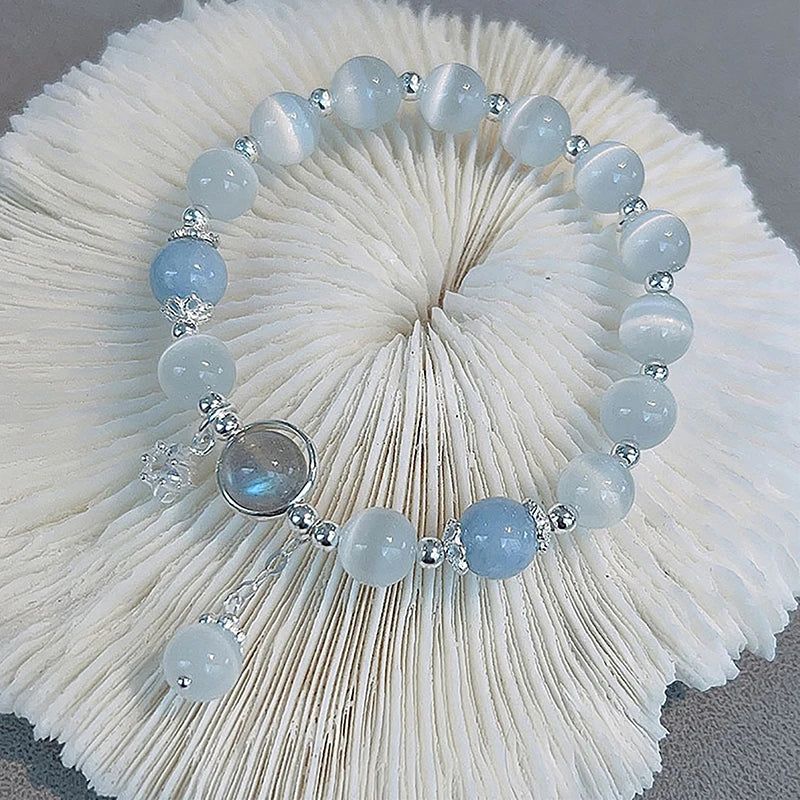 Hnewly Original Opal Sea Blue Treasure Moonlight Crystal Bracelet Light Luxury Elastic Bracelet For Girls Women Jewelry Accessories