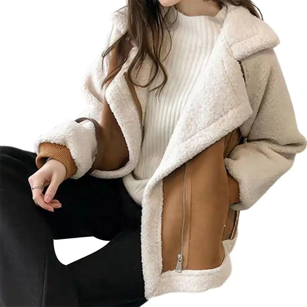 Hnewly aspen outfits winter  Fall Winter Women Jacket Thick Heat Retention Loose Women Coat Turn-down Collar Long Sleeves Lambswool Windproof Coat