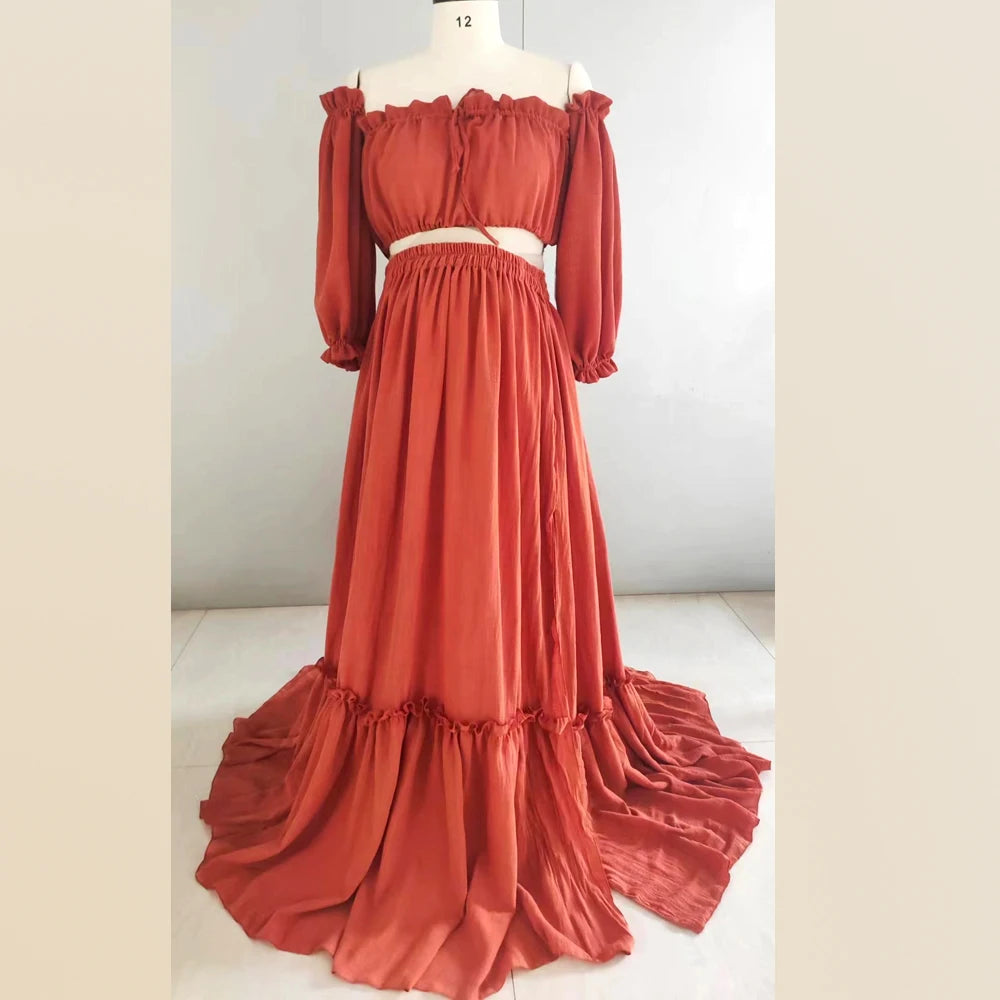 Hnewly  Bohemian Photo Shooting Pregnancy Dress Comfort Linen Cotton Maternity Dress Long Sleeved Loose Fitting Short Top Four Piece
