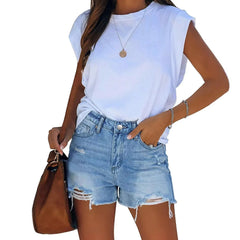 Hnewly  Fashion Streetwear Versatile Denim Trousers for Lady Classic Washed High Waist Slim A-line Wide-leg Shorts