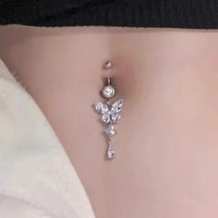 Lunivop  Shiny Butterfly Flower Zircon Pendant Stainless Steel Belly Button Ring Beautiful Navel Piercing Body Fashion Jewelry