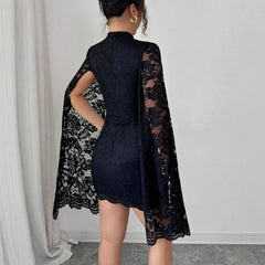 Lunivop  New Fashion Wuramerican Temperament Small Stand Collar Split Long Sleeve Dress Sexy Bodycon Short Dresses Y2k Lace Clothes