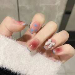 Hnewly 24P Short Round Press On Nails Art Simple Skip-color Red-brown Full Cover Artificial Fake Nails Gradient Whiten False Nail Tips
