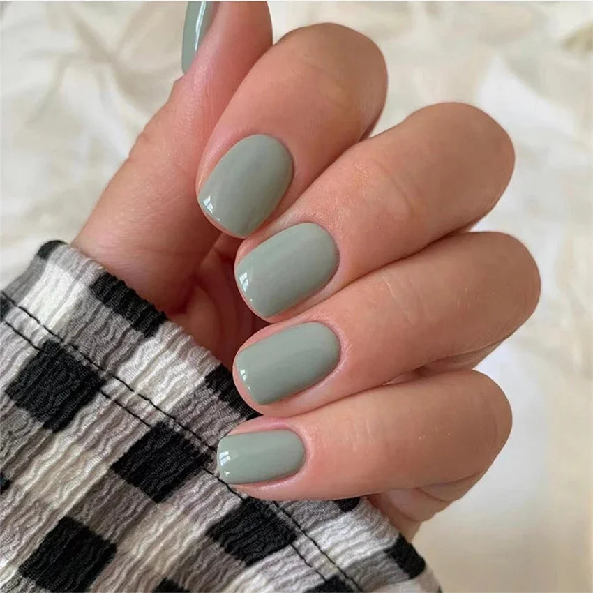 Hnewly 24pcs Artificial Nail Art Fake Nails Full Coverage Removable Ballet Short Press On Nails tips Chips Waterproof Solid Colour set