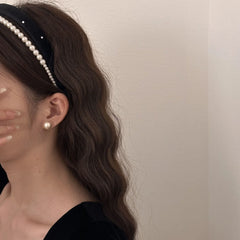 Hnewly  1Pc French Style High-Grade Double-Layer Pearl Headband,Black Velvet Sponge Hair Hoop,Retro Exquisite Hair Accessory for Women