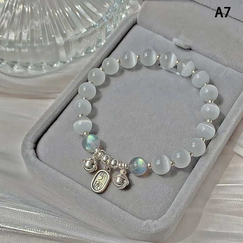Hnewly Original Opal Sea Blue Treasure Moonlight Crystal Bracelet Light Luxury Elastic Bracelet For Girls Women Jewelry Accessories