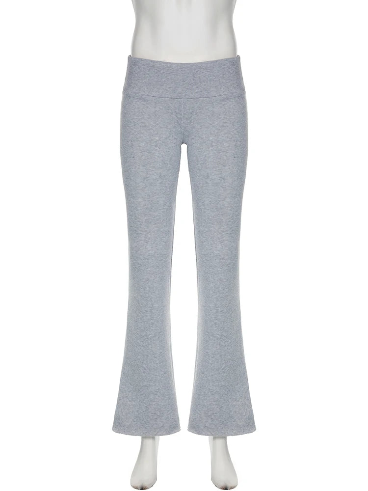 Hnewly Casual Sexy Basic Solid Flare Pants Y2K Slim Low-Waisted Boot Cut Pants Women Autumn Spring Fashion Streetwear Lady