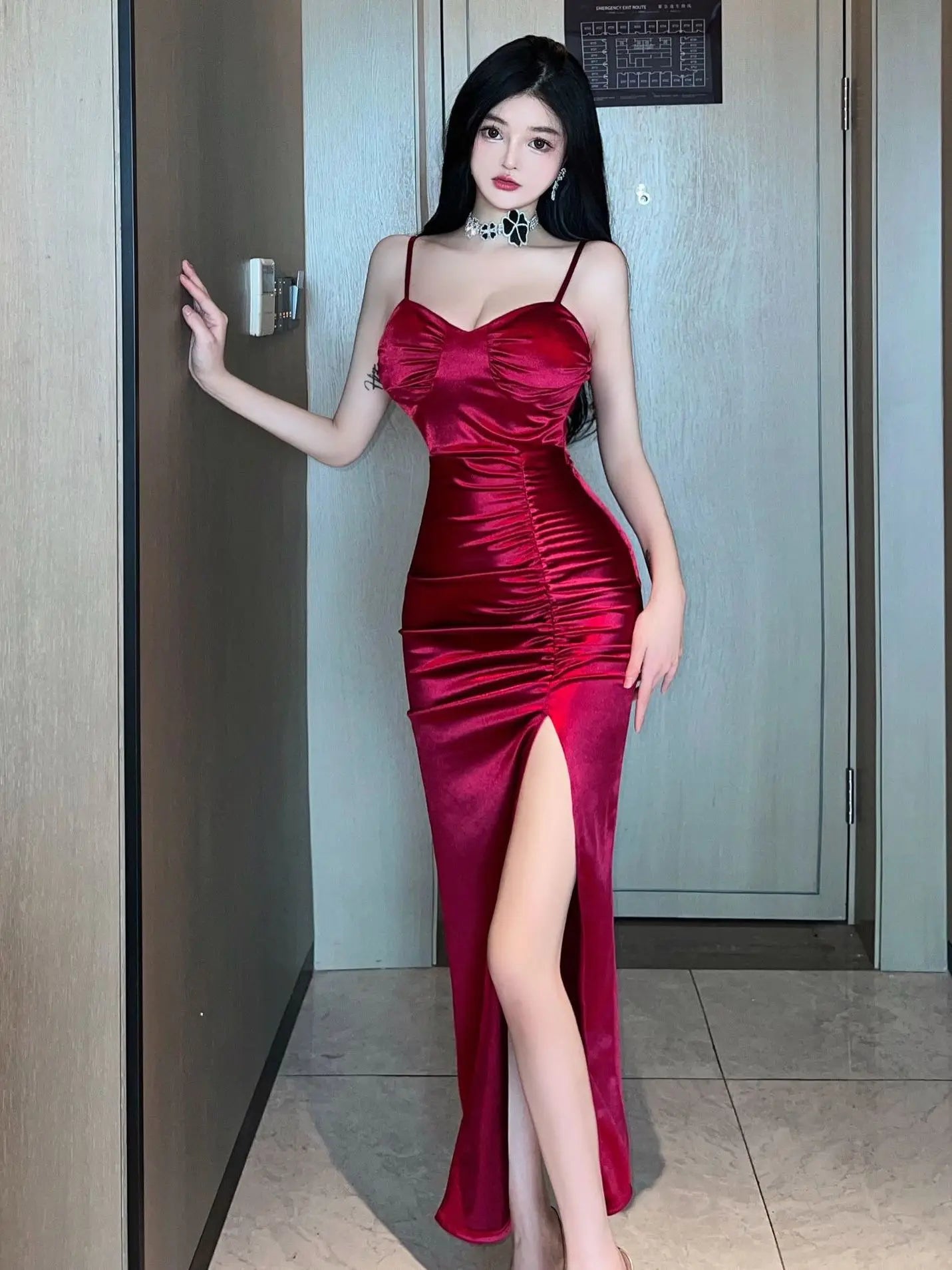 Hnewly Summer Fashion Women Robe Sexy Sexy Goddess Split Long Dress Elegant Sweet Sexy Korean Women Spice Girls Dresses Y0XS