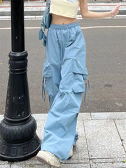 Hnewly Y2k Cargo Pants Women Streetwear Casual Wide Leg Pants Harajuku Vintage Solid Baggy Straight Trousers Ladies Oversize Sweatpants