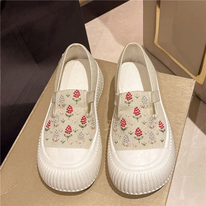Hnewly  Comfortable and Elegant Canvas Shoes for Women Spring Autumn Designer Luxury Offer Walking Daily Routine Woman Footwear On Sale