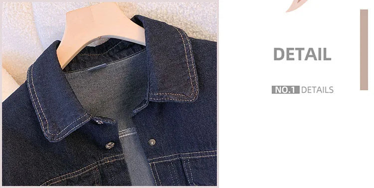 Hnewly  Deep Blue Short Sleeve Denim Jacket For Women Spring/Summer Lapel  Single Breasted Korean Loose All-Match Short Casual Top